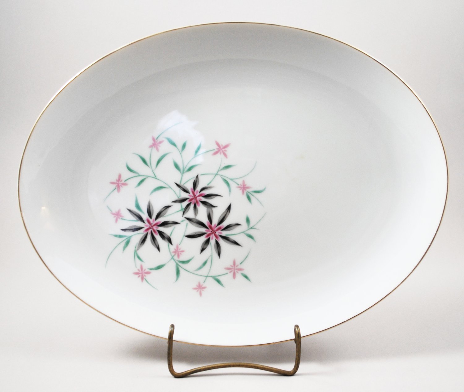 Contour China Mid-Century Startime Pattern Oval 12" Platter w/ Gold Trim