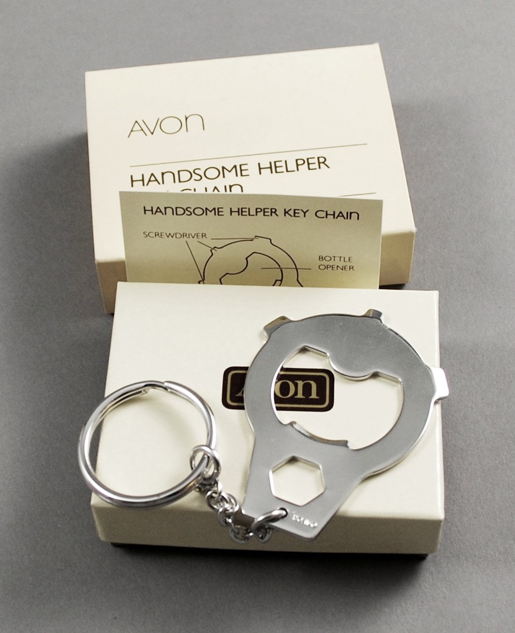 1984 Avon Handsome Helper Silver Tone Key Chain