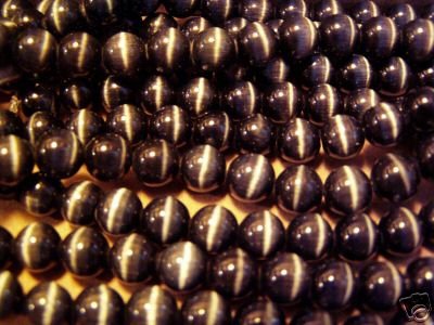 Fiber optic Beads: Cats Eye Beads: BLACK 4mm Round
