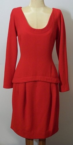 ANNE KLEIN LION LABEL RED WOOL DRESS SZ 4 - Bust 36 W 30 H 36
