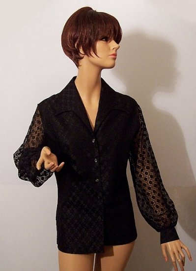 Judy Bond Vintage 60s Black Lace Blouse Top M Bust 40