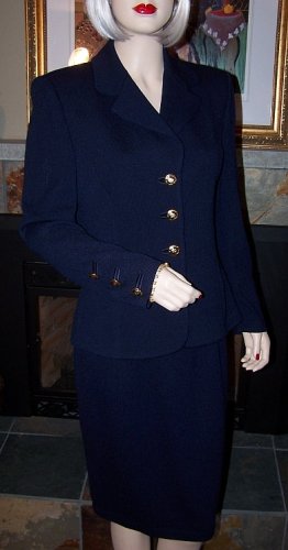 ST JOHN BASICS LABEL SANTANA BLUE POWER SKIRT SUIT SIZE 8 Bust 40 Waist 28 - 36