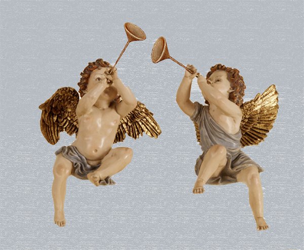Sitting Cherub Angels with Trumpets