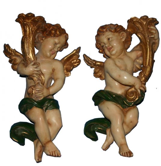 Wall mounted Angel Cherubs with Cornets