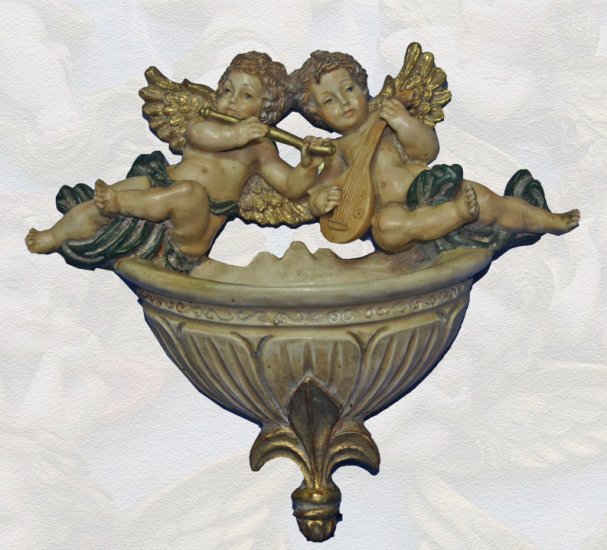 Cherub Angel Holy Water Font with Fleur de Lys