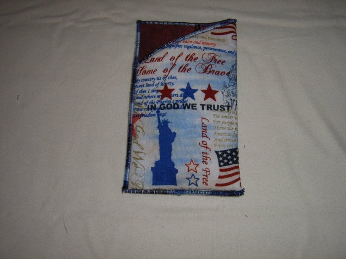 HANDMADE SUPPORT OUR TROOPS PATRIOTIC PRINT WIDE SIZE EYEGLASS HOLDER RED LINING
