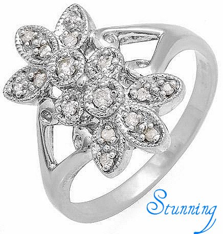 Floral Diamond Studded White Gold Ring