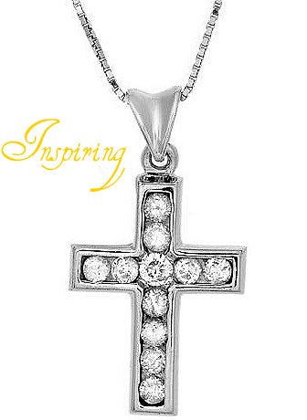 Wonderful Cross Necklace With Genuine Diamonds in 14K White Gold