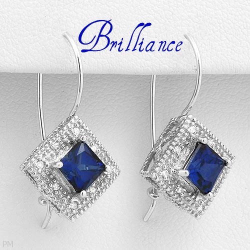 10K Gold Dainty Earrings With Clean Diamonds and Created Sapphires