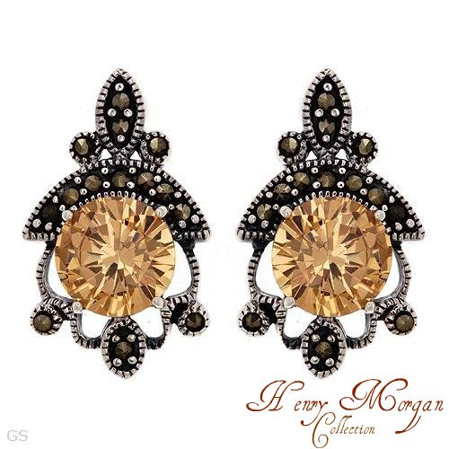 Sterling Silver Earrings With 11.60ctw Marcasites and Cubic zirconia