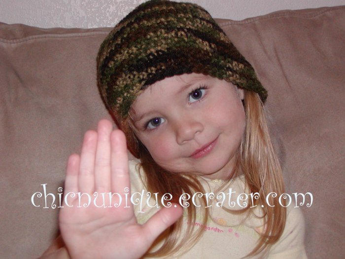 Crochet Army -Military- Green Camoflauge Beanie *Any Size Available*