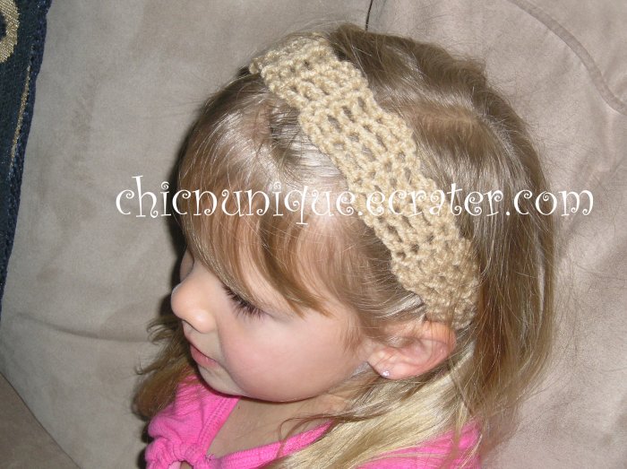 Crochet *Tan* Headband *compatible for clips* Fits 16"-22"