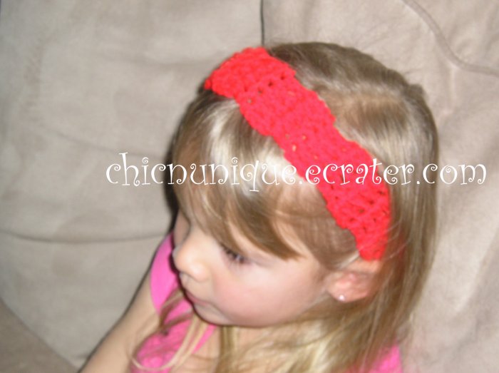 Crochet *Real Red* Headband *compatible for clips* Fits 16"-22"