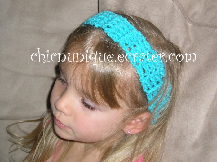 Crochet *Turquoise Blue* Headband *compatible for clips* Fits 16"-22"