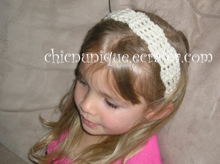 Crochet *Cream* Headband *compatible for clips* Fits 16"-22"