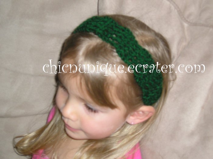 Crochet *Hunter Green* Headband *compatible for clips* Fits 16"-22"