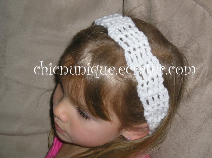 Crochet *White* Headband *compatible for clips* Fits 16"-22"