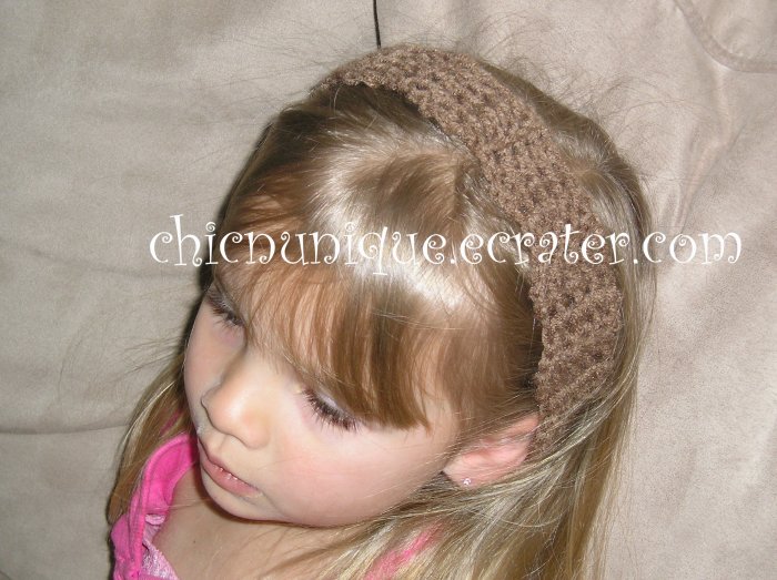 Crochet *Light Brown* Headband *compatible for clips* Fits 16"-22"