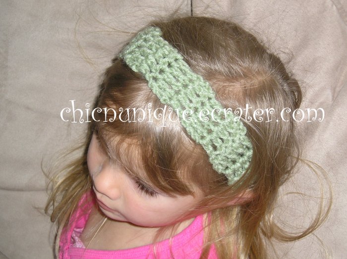 Crochet *Sage Green* Headband *compatible for clips* fits 16"-22"