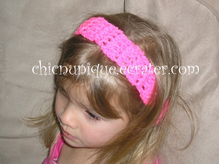 Crochet *Neon Hot Pink* Headband *compatible for clips* Fits 16"-22"