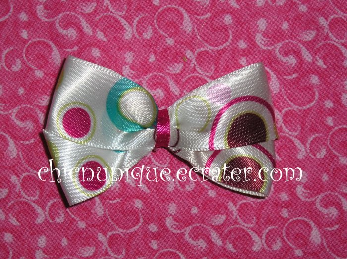 Adorable Boutique Multi-Colored Circles & Bubbles Satin Bow on an alligator clip