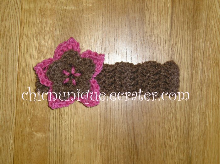 New! Crochet *Light Brown* Headband Set with a Removable Crochet Flower Clip *FREE SHIPPING*