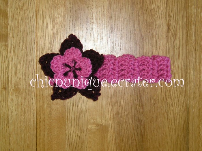 New! Crochet *Light Rasberry* Headband Set with a Removable Crochet Flower Clip *FREE SHIPPING*