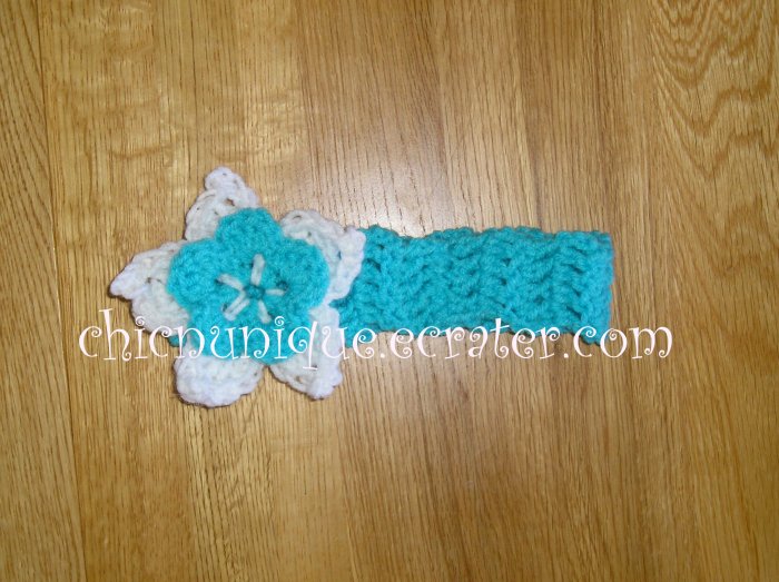 New! Crochet *Turquoise Blue* Headband Set with a Removable Crochet Flower Clip *FREE SHIPPING