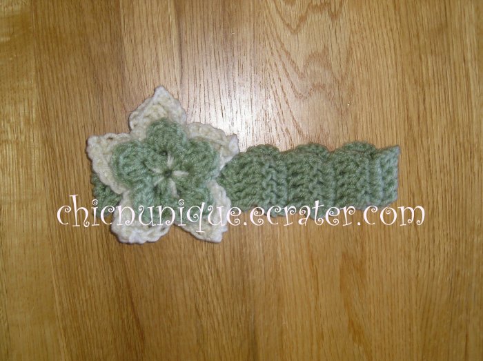 New! Crochet *Sage Green* Headband Set with a Removable Crochet Flower Clip *FREE SHIPPING *