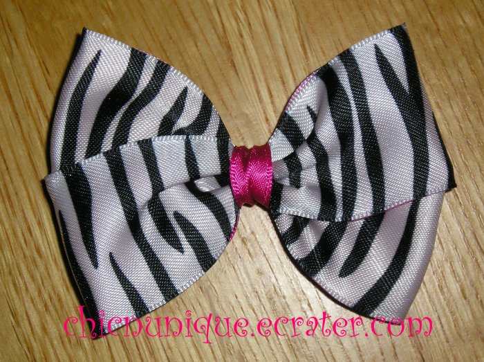 New! Hot Pink & Zebra Print Hair Bow on Clip of Your Choice
