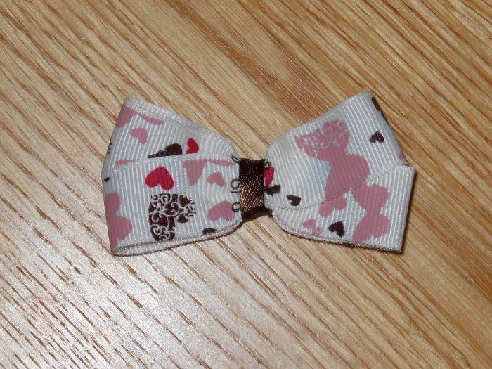 New! Butterflies & Hearts Mauve & Brown Toned 2.5" Hair Bow