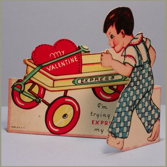 Vintage Valentine's Day Card EXPRESS WAGON Stand-Up 1930s