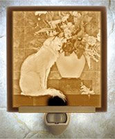 Cat with Flowers Flat Lithophane Nightlight