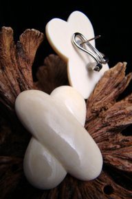FOSSIL MAMMOTH IVORY - QUALITY FRENCH STYLE OMEGA PIERCED - X DESIGN EARRINGS