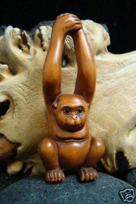 LONG ARM MONKEY HAND CARVED WOOD MINIATURE FIGURINE ** INTERNATIONAL & US SHIPPING!!