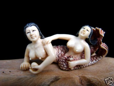 HAWAII MERMAID FOSSIL MAMMOTH VINTAGE IVORY NETSUKE MINIATURE