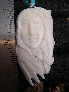 " MERMAID DOLPHIN " CARVED BONE ANIMAL SPIRIT PENDANT FREE GIFTS! SATIN RIBBON & SHIPPING