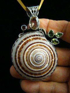 HUGE !! SHELL & GEMSTONES SOLID STERLING SILVER PENDANT