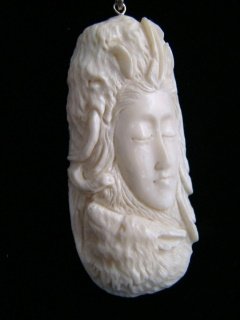 MAMMOTH & WOLF ALASKA ANIMAL SPIRITS OX BONE PENDANT