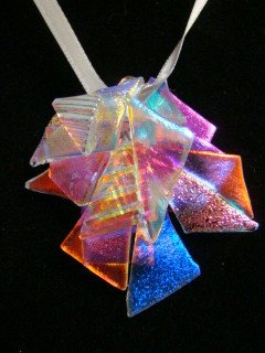 DICHROIC GLASS " ORCHID " PENDANT WEARABLE ART HYPO-ALLERGENIC NO METAL