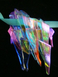 DICHROIC GLASS " ICICLES " PENDANT WEARABLE ART HYPO-ALLERGENIC NO METAL