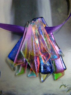 DICHROIC GLASS " XMAS PARTY " PENDANT WEARABLE ART HYPO-ALLERGENIC NO METAL