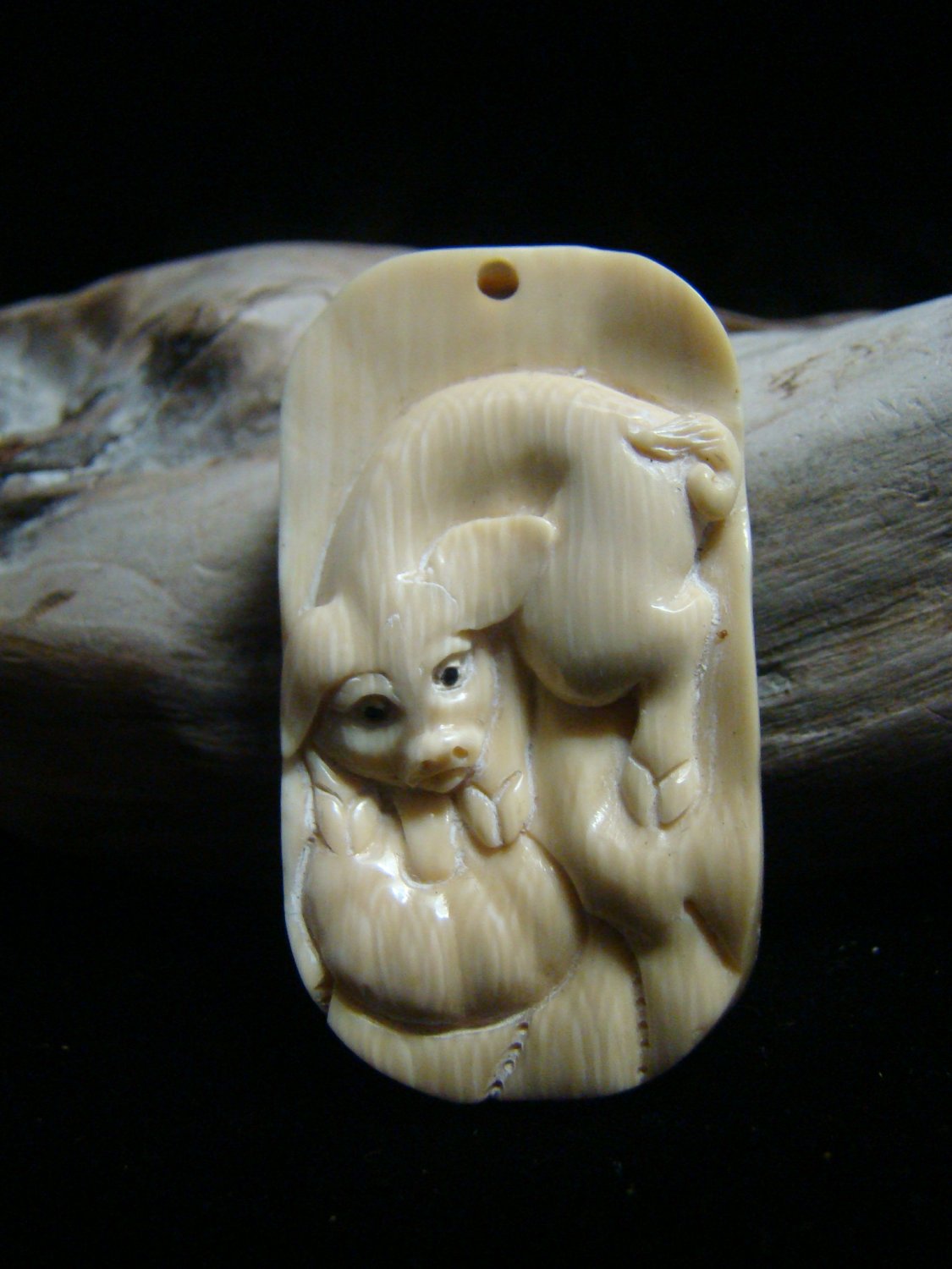 Vintage " Year of the Pig " Hand carved Fossil Mammoth Ivory Zodiac Netsuke / Pendant