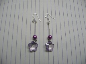 Purple flower drop earrings