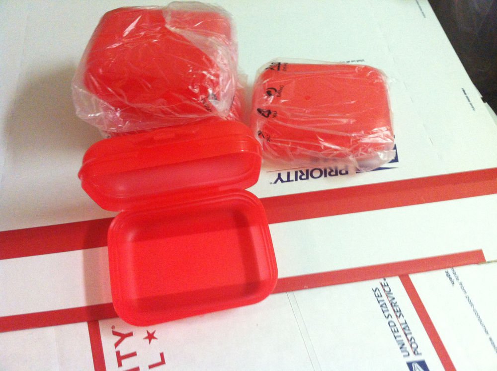 Tupperware New snack box/ packables square Set of 4 guava color