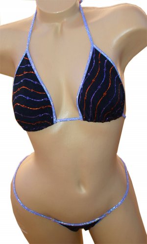 SEXY CLUB DANCER BLACK PURPLE GLITTER BIKINI BRA & BREAKAWAY THONG - MEDIUM