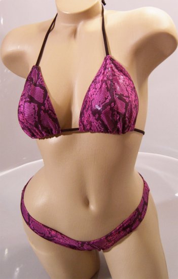 SEXY CLUB DANCER PURPLE SNAKE BIKINI BRA & RIO BACK BOTTOMS - ONE SIZE