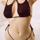 SEXY CLUB DANCER BLACK SPARKLE BIKINI BRA & SIDE TIE THONG - ONE SIZE
