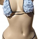 SEXY BLACK RUFFLED LACE TEENY BIKINI BRA TOP & RUFFLED BOTTOMS - ONE SIZE