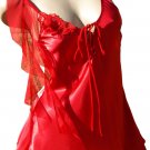 SEXY RED SATIN CHARMEUSE & CHIFFON CHEMISE* SMALL  or MEDIUM